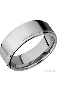 8 mm wide Flat Grooved Edges 14K White Gold band.