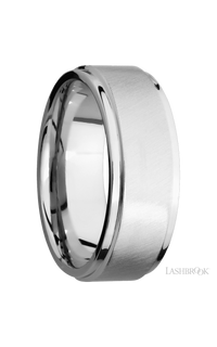 8 mm wide Flat Grooved Edges 14K White Gold band.