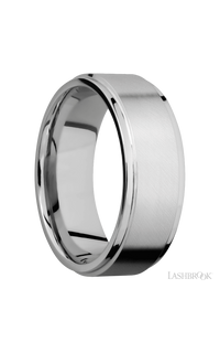 8 mm wide Flat Grooved Edges 14K White Gold band.