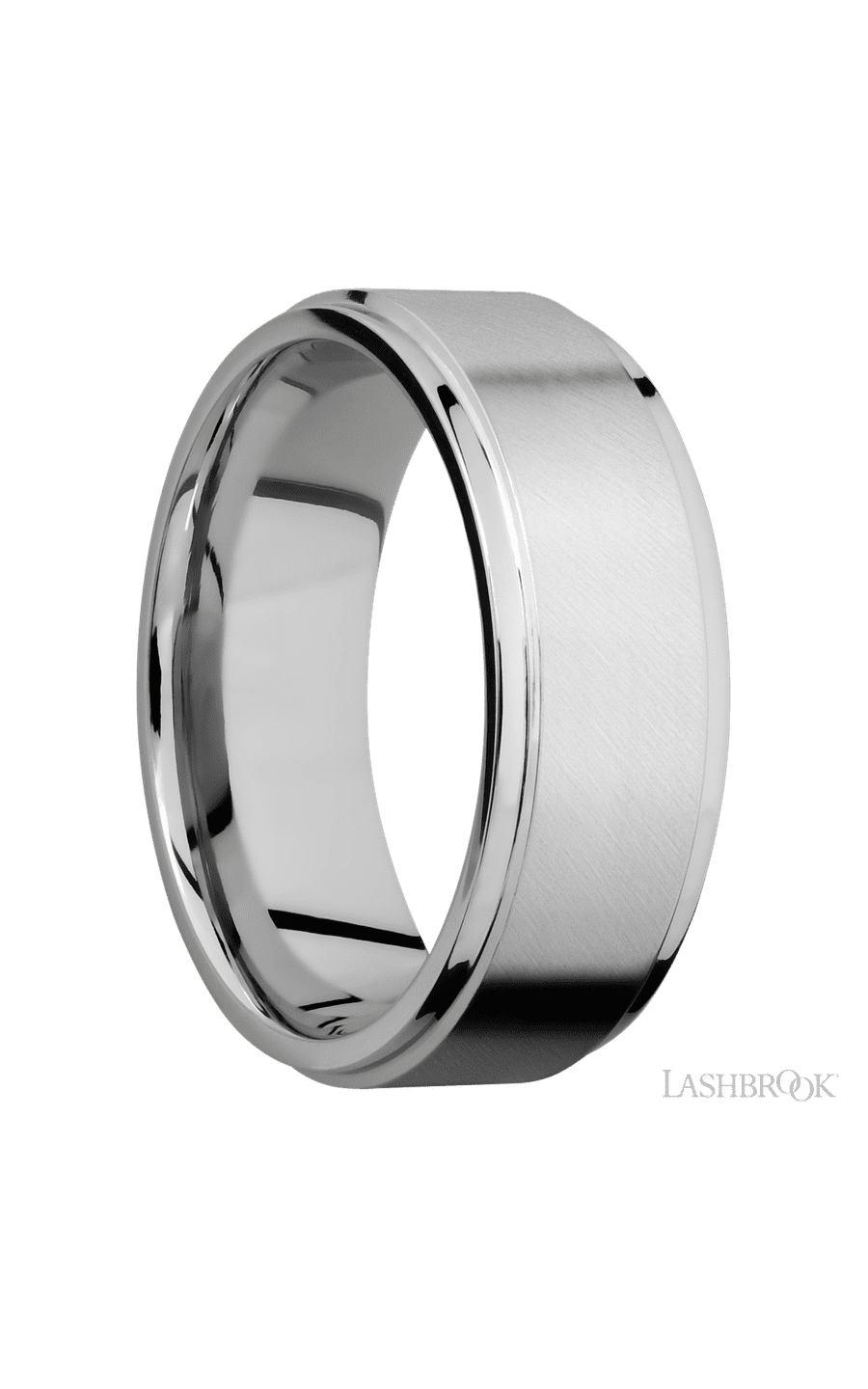 8 mm wide Flat Grooved Edges 14K White Gold band.
