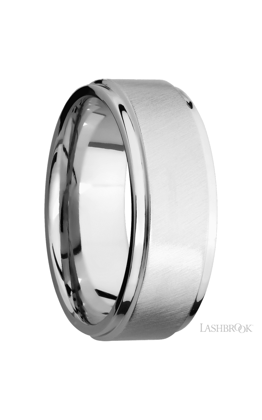 8 mm wide Flat Grooved Edges 14K White Gold band. - NAGI