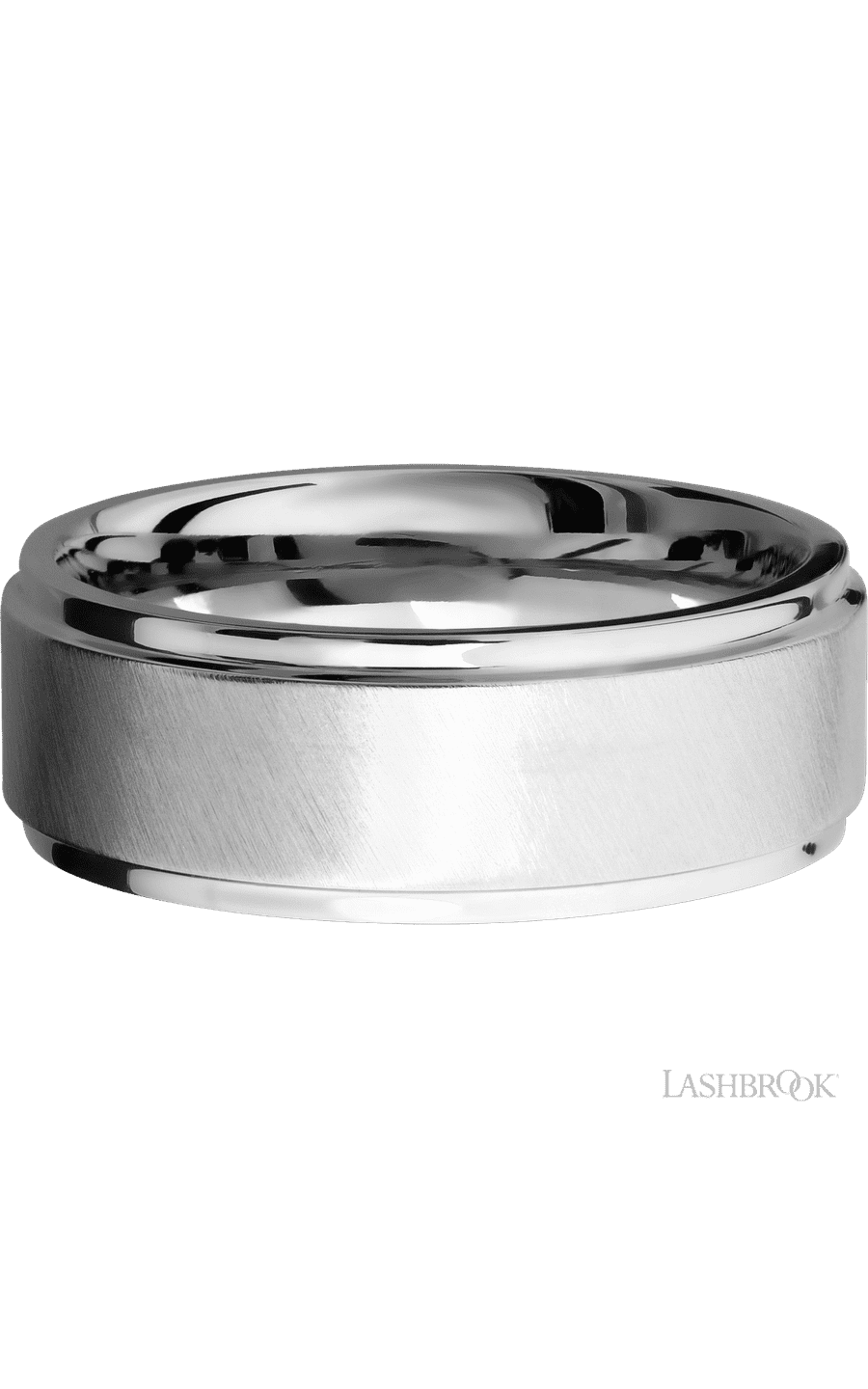 8 mm wide Flat Grooved Edges 14K White Gold band. - NAGI
