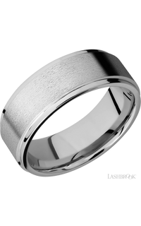 8 mm wide Flat Grooved Edges 14K White Gold band.