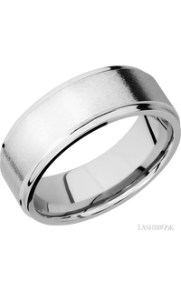 8 mm wide Flat Grooved Edges 14K White Gold band. - NAGI