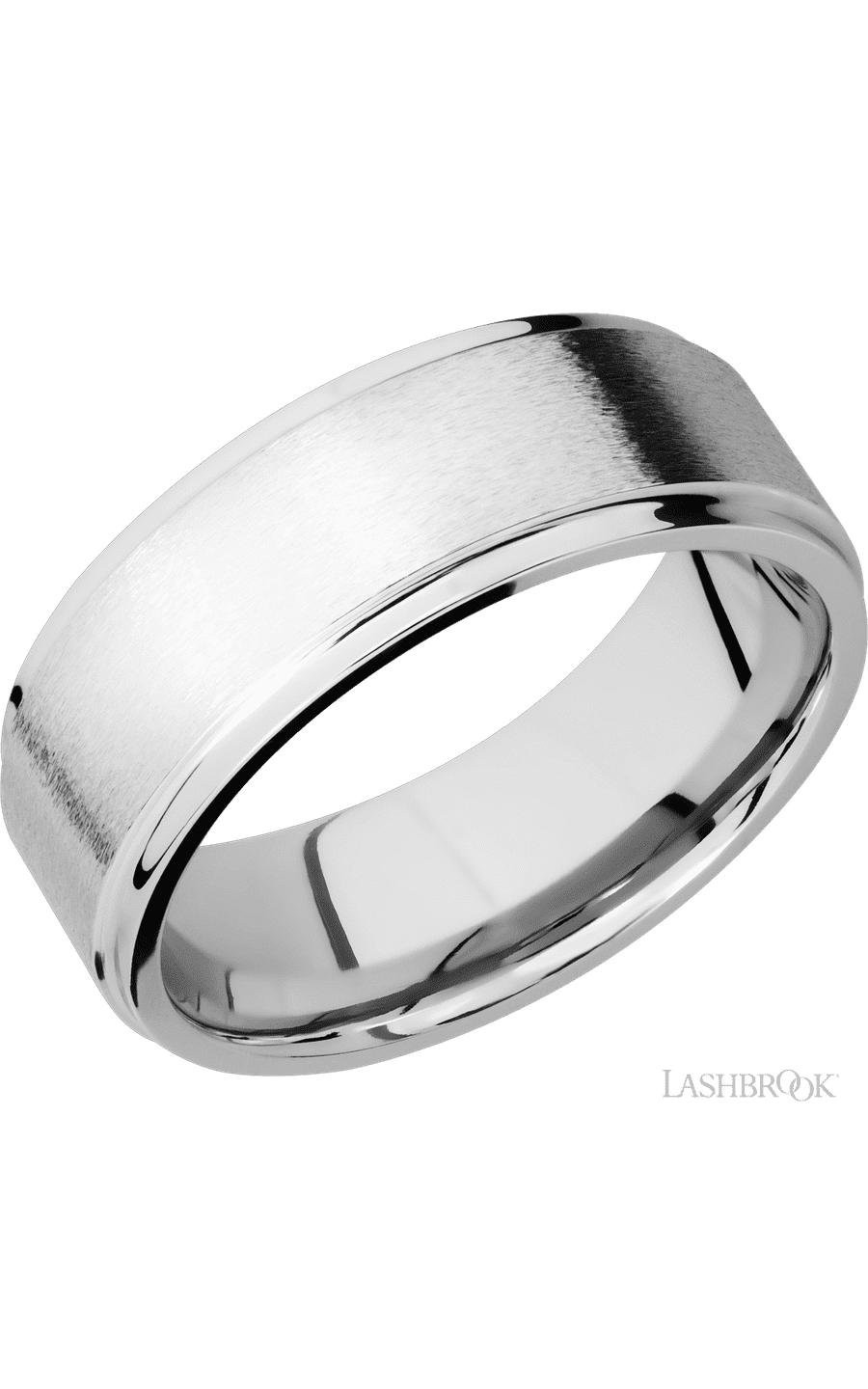 8 mm wide Flat Grooved Edges 14K White Gold band. - NAGI