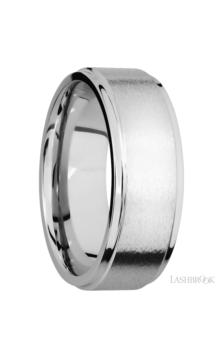 8 mm wide Flat Grooved Edges 14K White Gold band. - NAGI