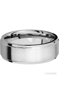8 mm wide Flat Grooved Edges 14K White Gold band. - NAGI
