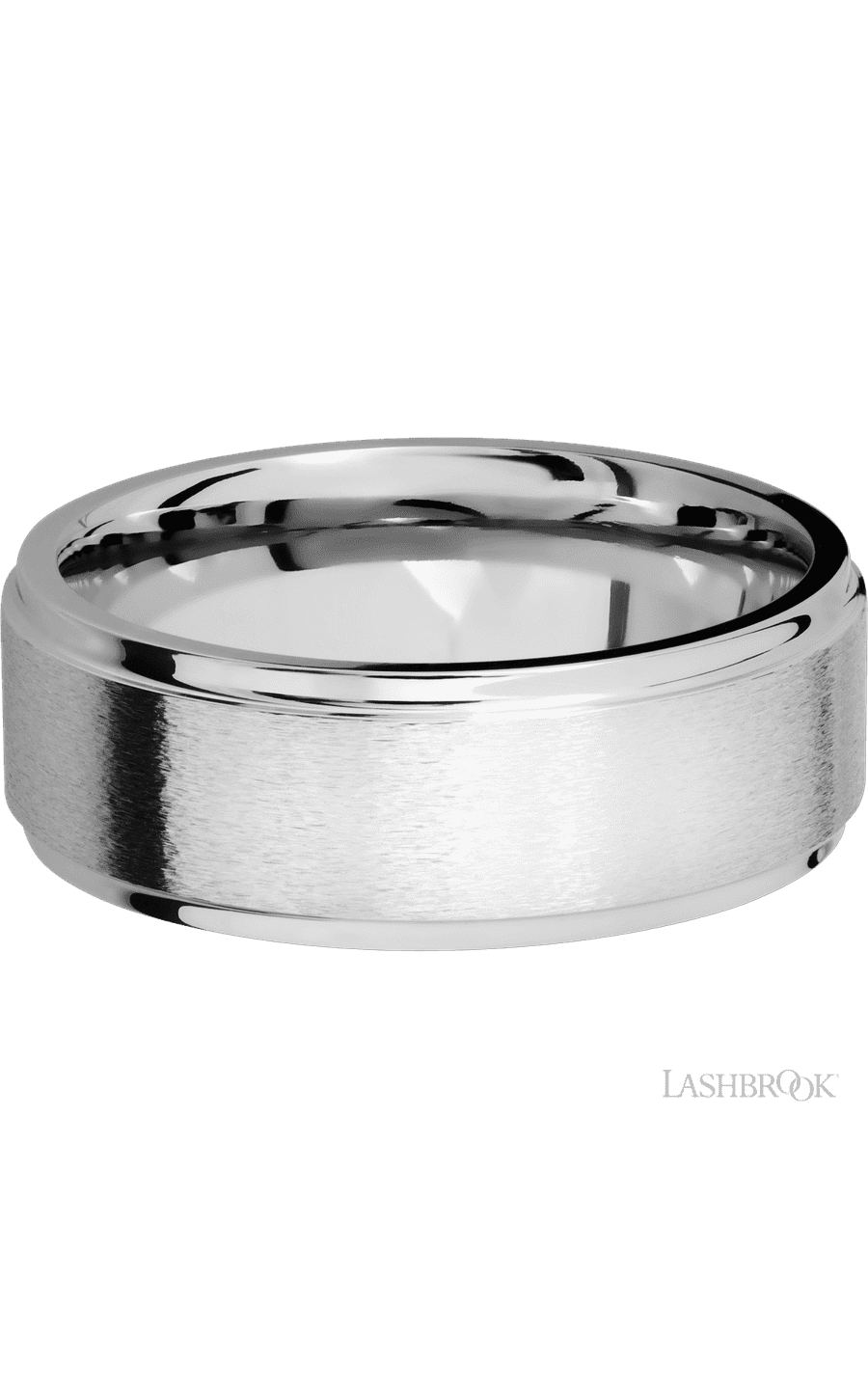 8 mm wide Flat Grooved Edges 14K White Gold band. - NAGI