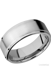 8 mm wide Flat Grooved Edges 14K White Gold band. - NAGI