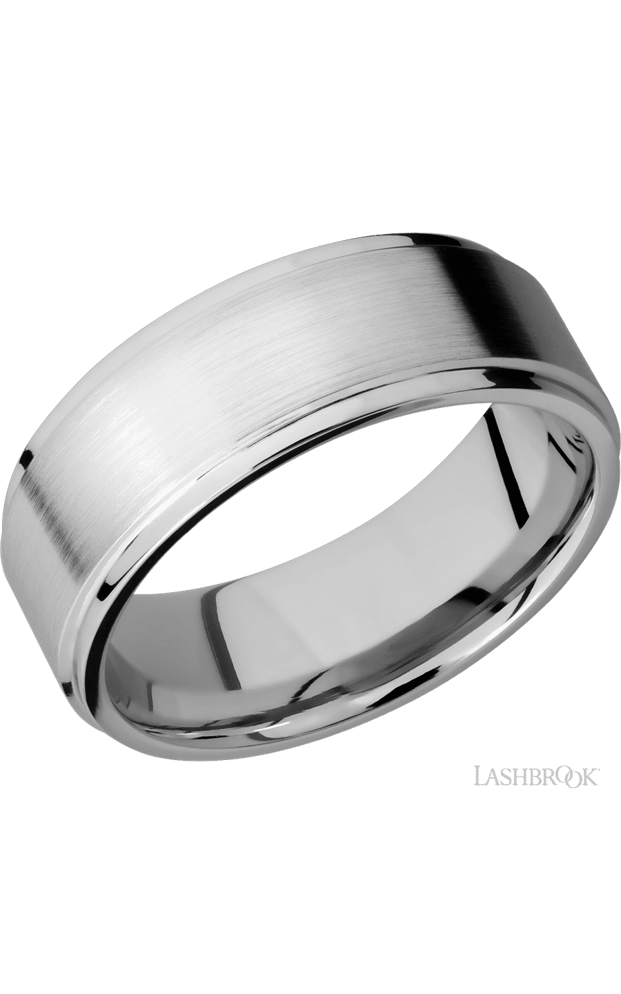 8 mm wide Flat Grooved Edges 14K White Gold band. - NAGI