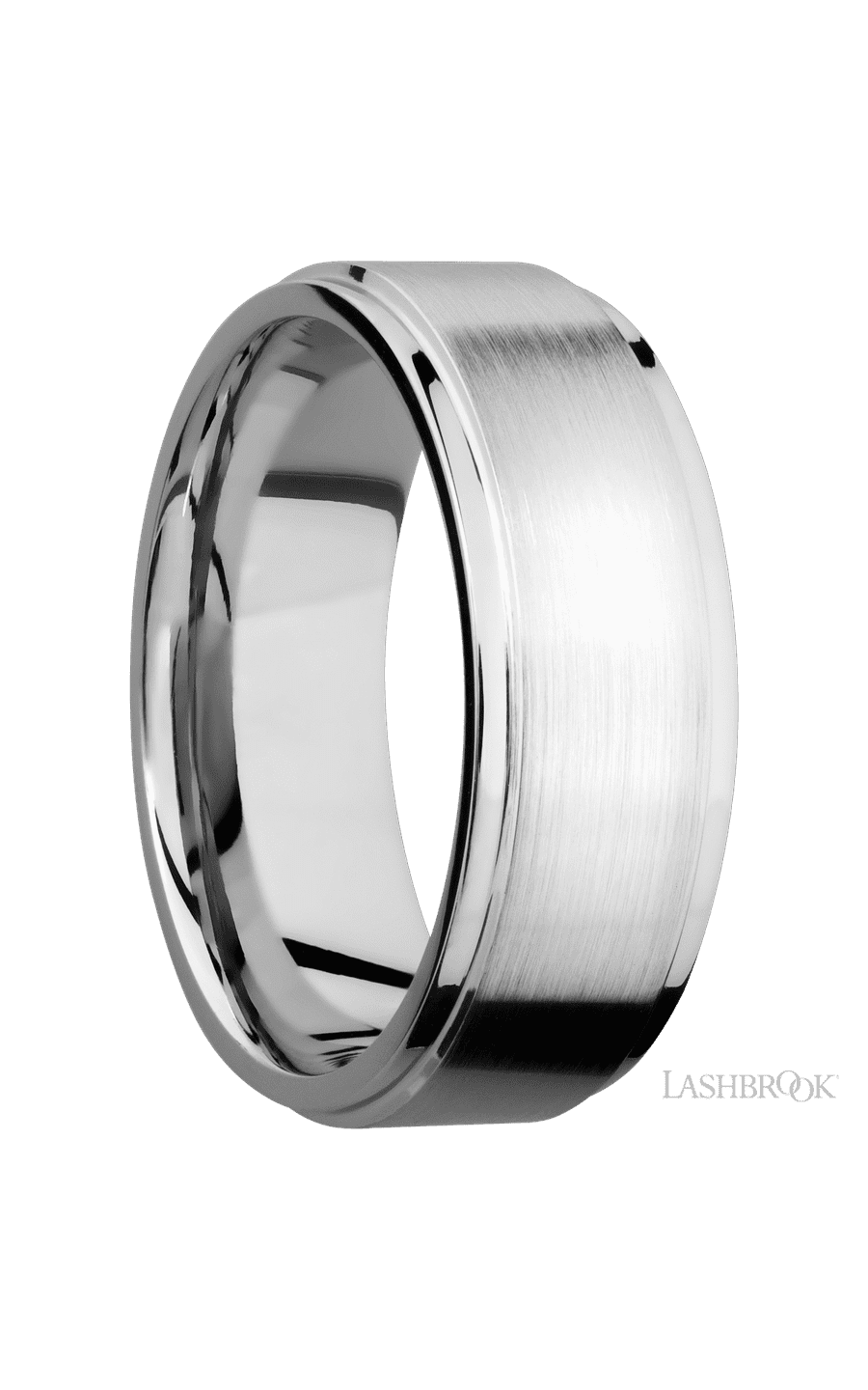 8 mm wide Flat Grooved Edges 14K White Gold band. - NAGI