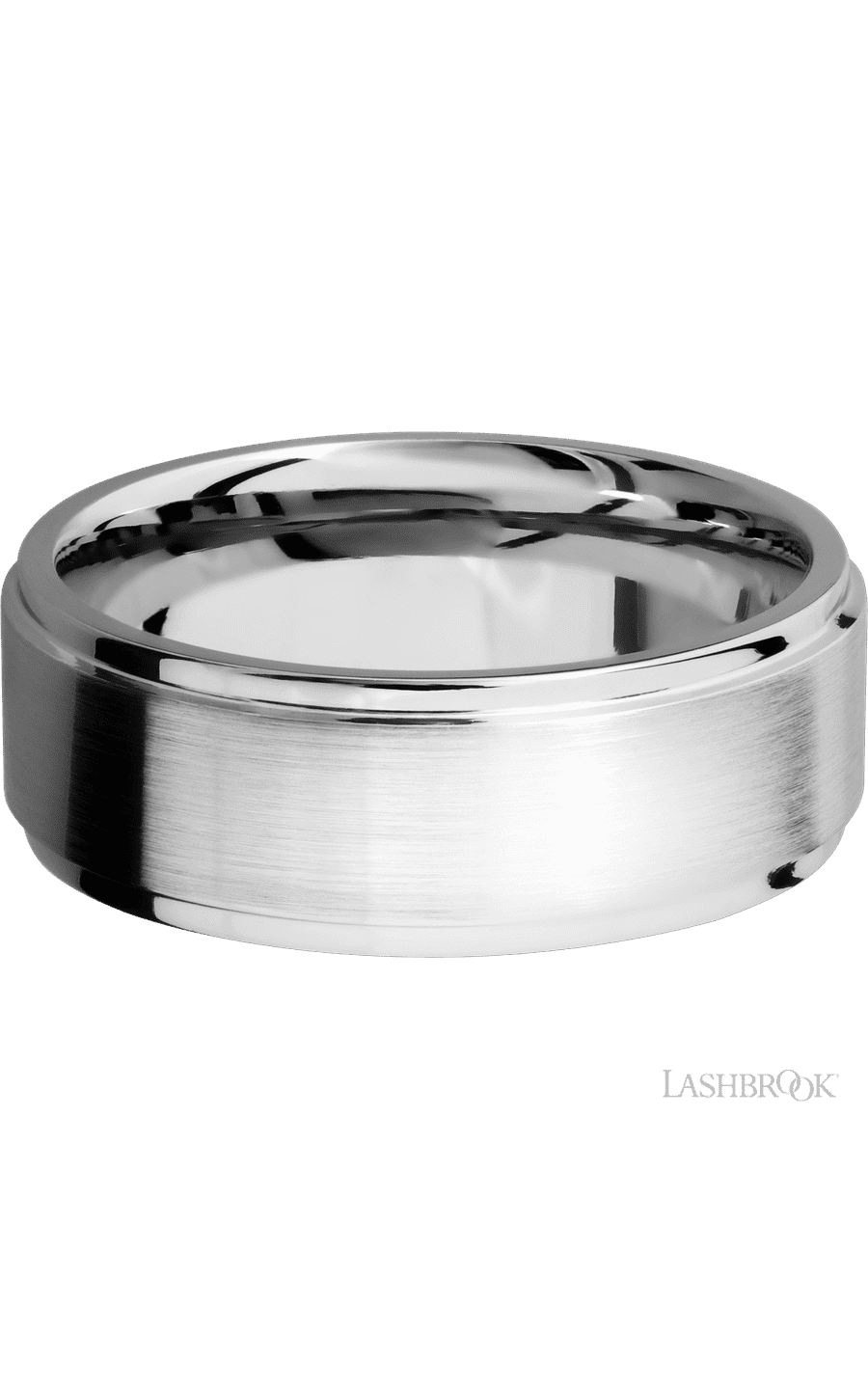 8 mm wide Flat Grooved Edges 14K White Gold band. - NAGI