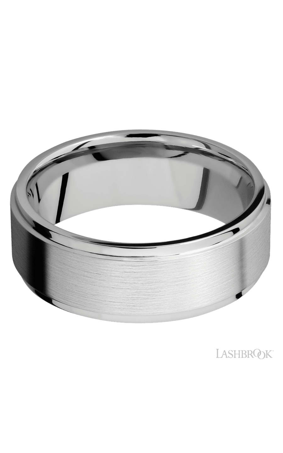 8 mm wide Flat Grooved Edges 14K White Gold band.