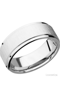 8 mm wide Flat Grooved Edges 14K White Gold band. - NAGI