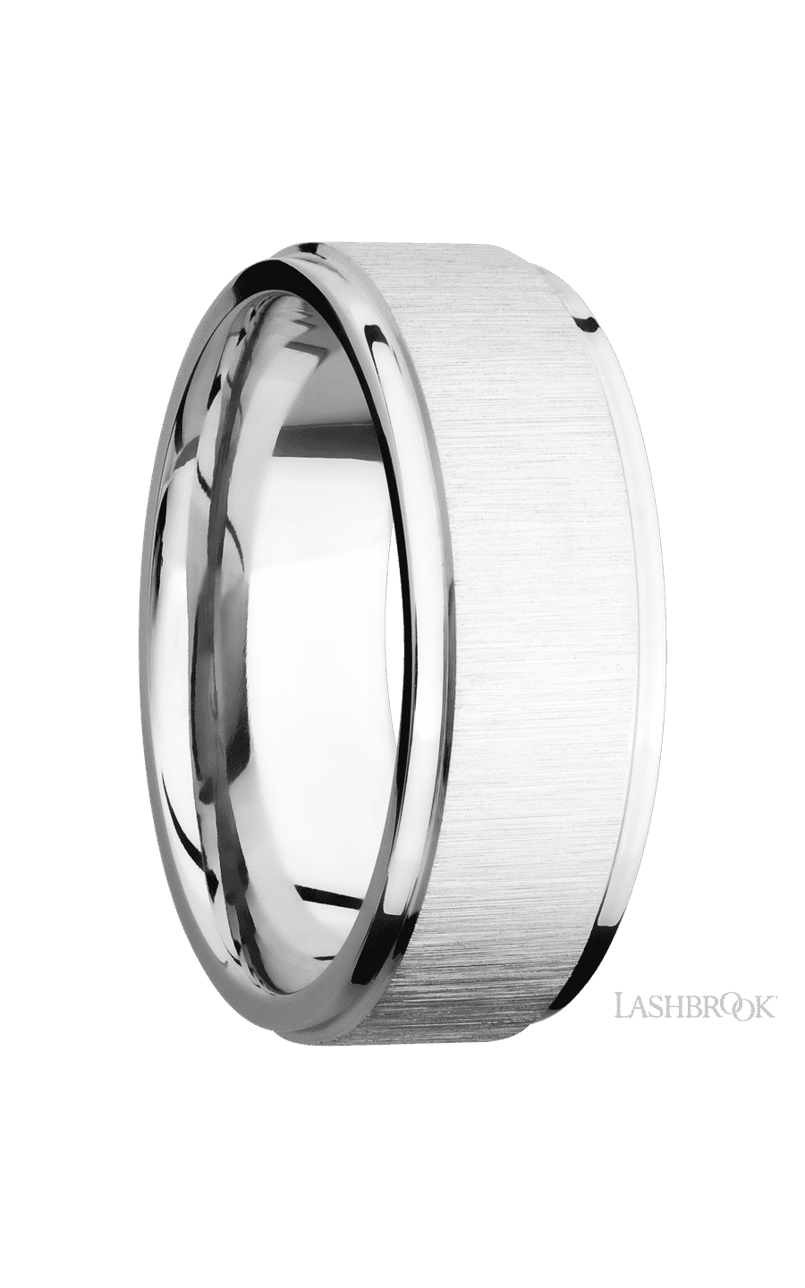8 mm wide Flat Grooved Edges 14K White Gold band. - NAGI