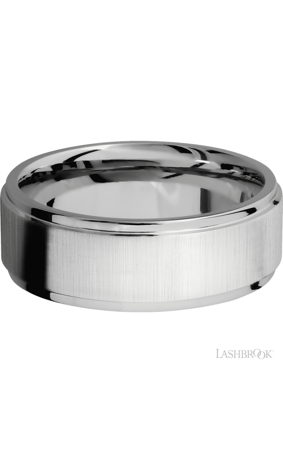 8 mm wide Flat Grooved Edges 14K White Gold band. - NAGI