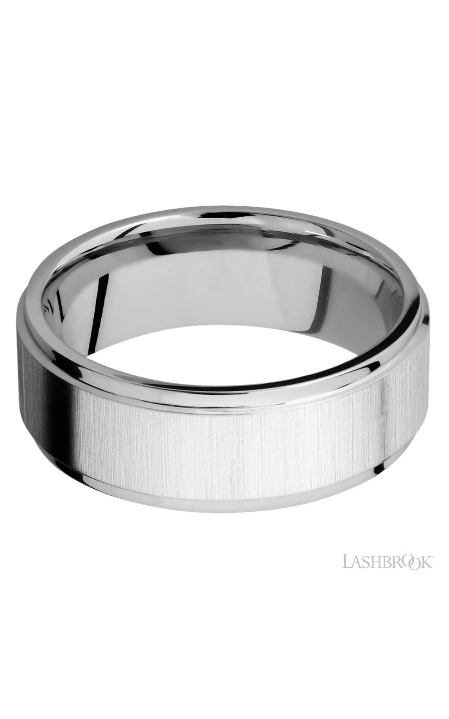 8 mm wide Flat Grooved Edges 14K White Gold band.
