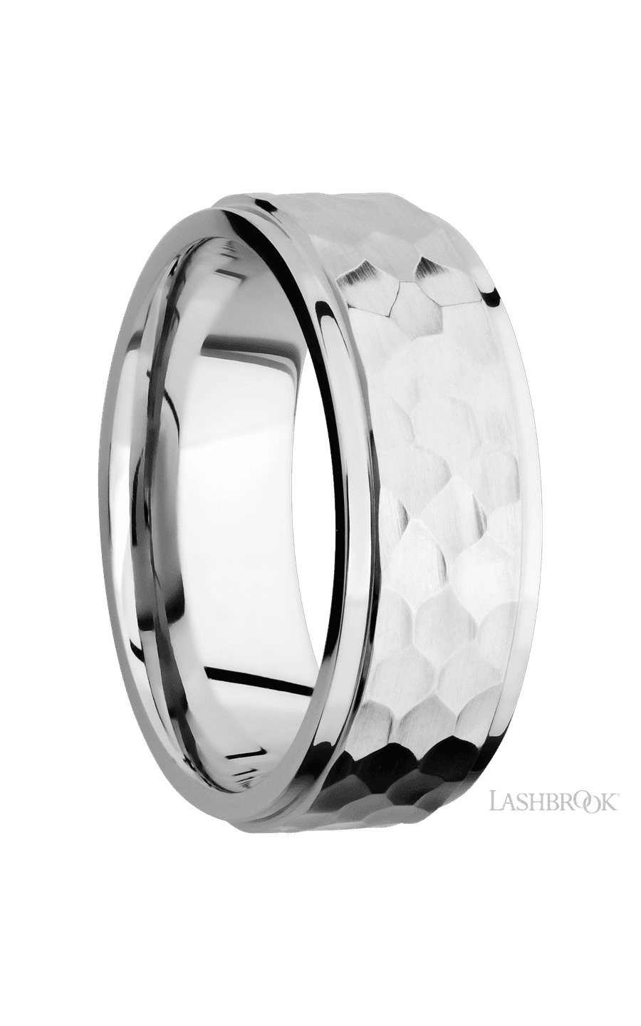 8 mm wide Flat Grooved Edges 14K White Gold band. - NAGI