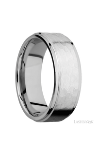 8 mm wide Flat Grooved Edges 14K White Gold band.
