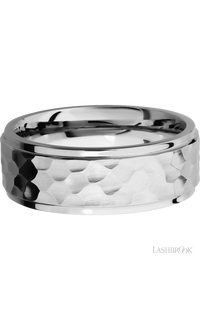 8 mm wide Flat Grooved Edges 14K White Gold band. - NAGI