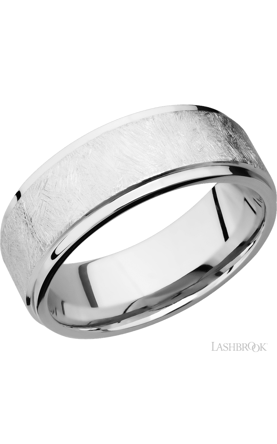 8 mm wide Flat Grooved Edges 14K White Gold band. - NAGI