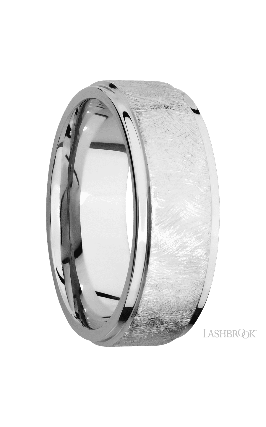 8 mm wide Flat Grooved Edges 14K White Gold band. - NAGI