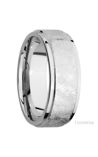 8 mm wide Flat Grooved Edges 14K White Gold band.