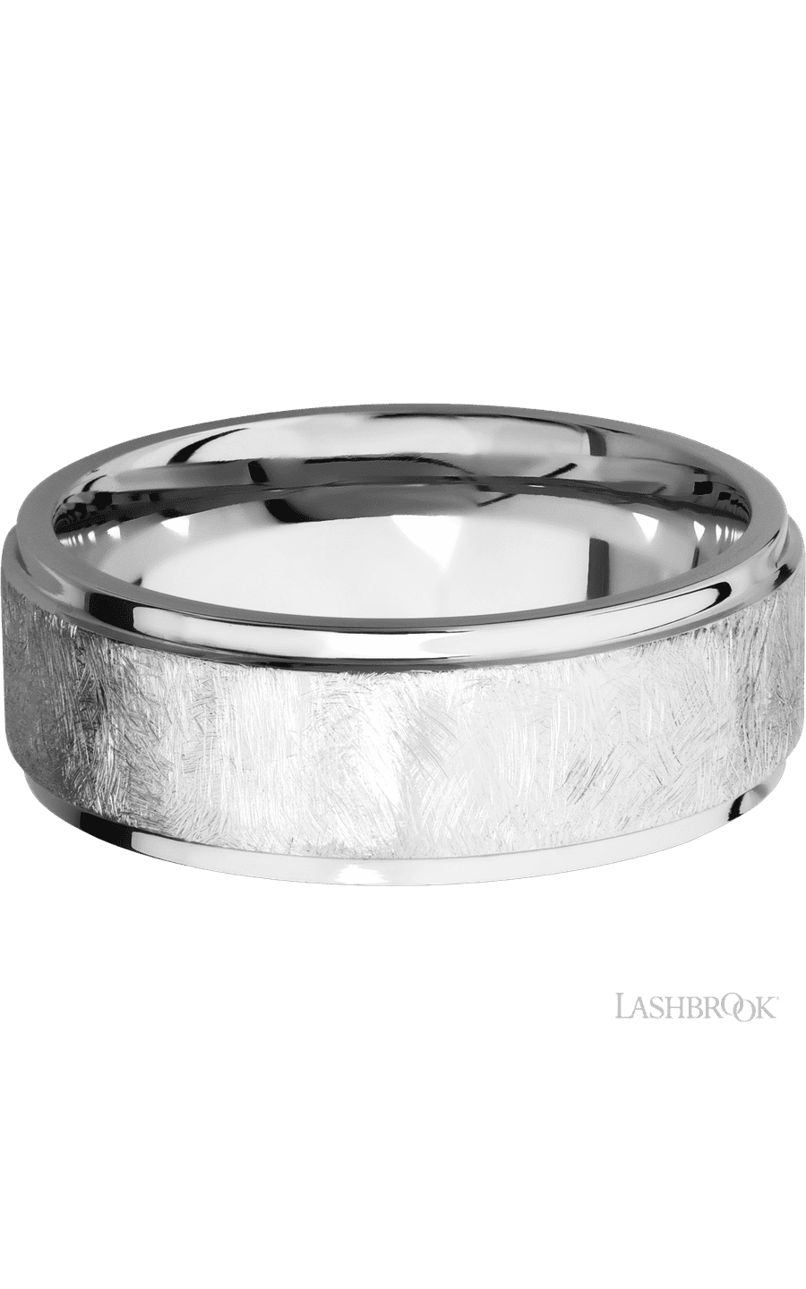 8 mm wide Flat Grooved Edges 14K White Gold band. - NAGI