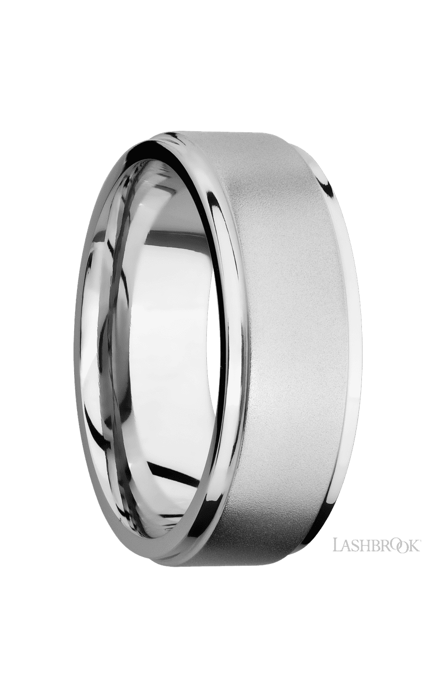 8 mm wide Flat Grooved Edges 14K White Gold band. - NAGI