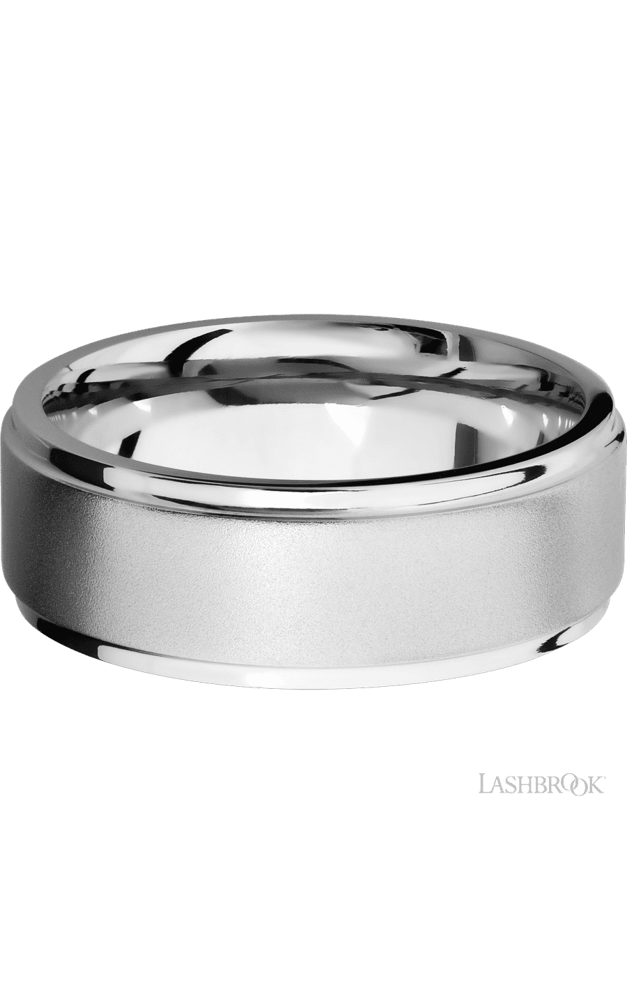8 mm wide Flat Grooved Edges 14K White Gold band. - NAGI
