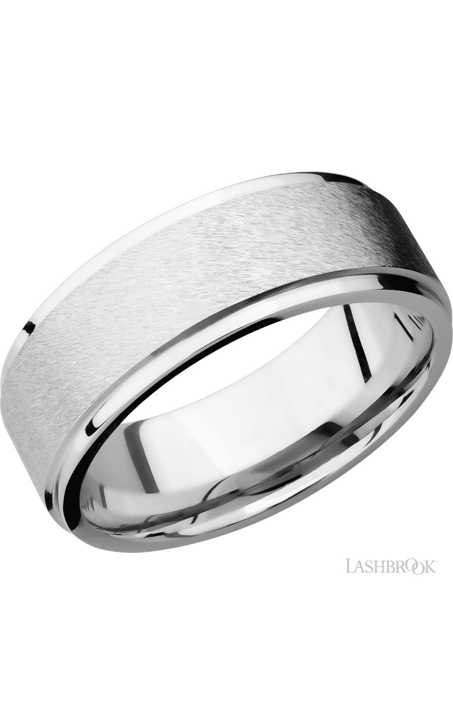 8 mm wide Flat Grooved Edges 14K White Gold band. - NAGI