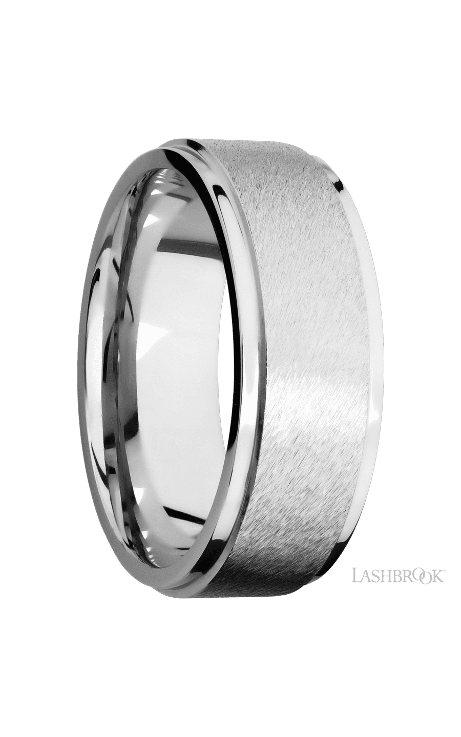 8 mm wide Flat Grooved Edges 14K White Gold band. - NAGI