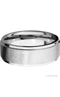 8 mm wide Flat Grooved Edges 14K White Gold band. - NAGI