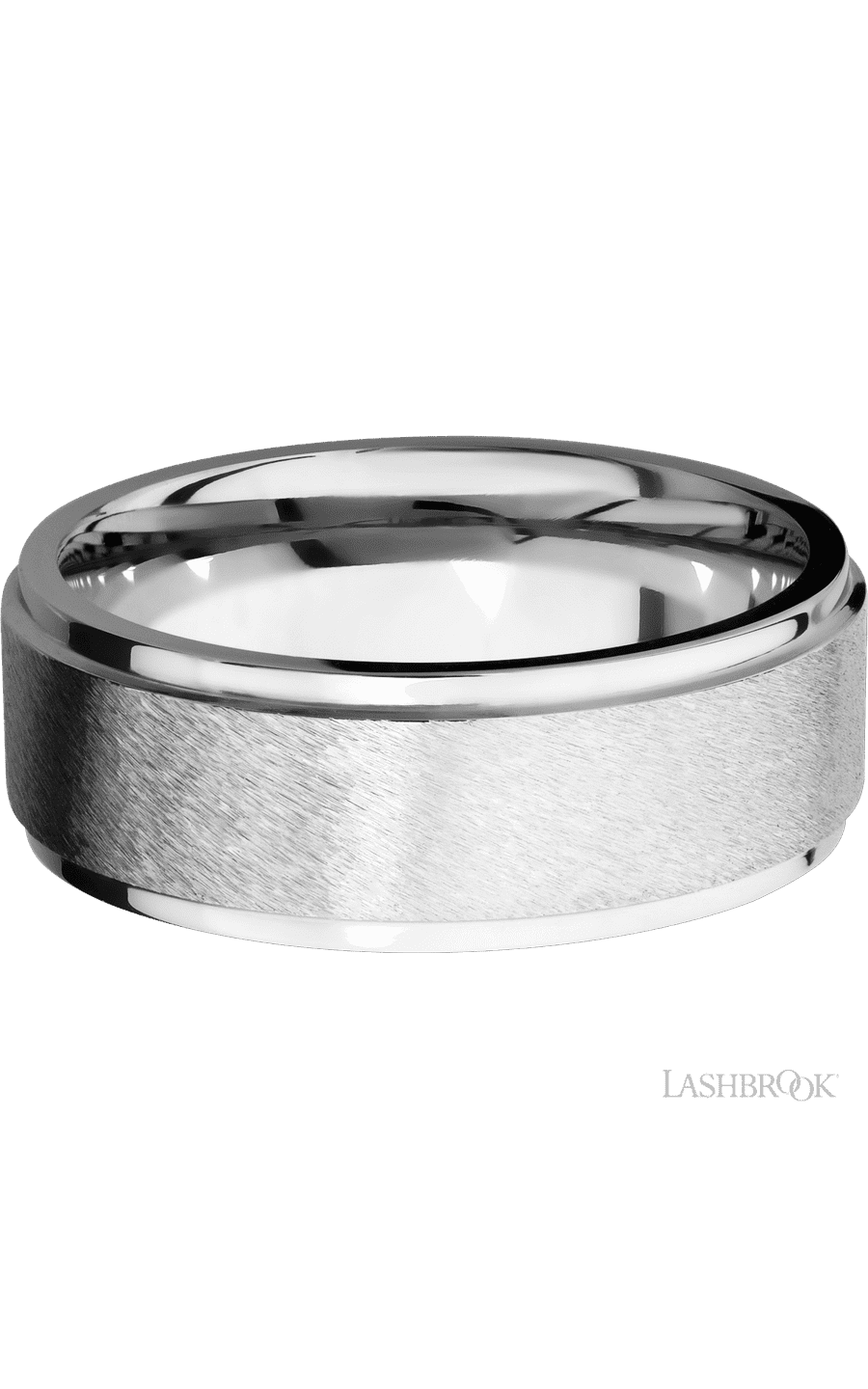 8 mm wide Flat Grooved Edges 14K White Gold band. - NAGI