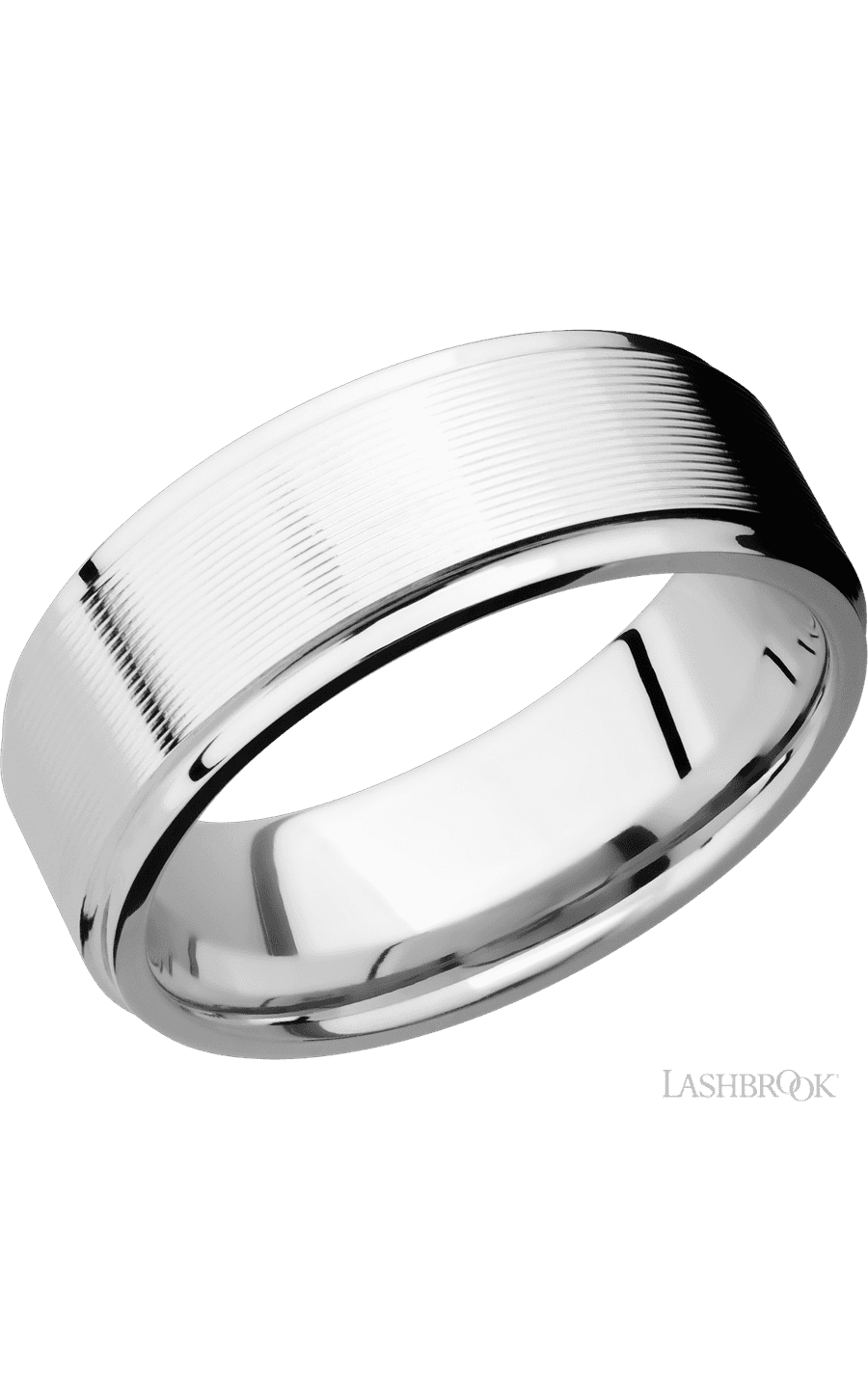 8 mm wide Flat Grooved Edges 14K White Gold band. - NAGI