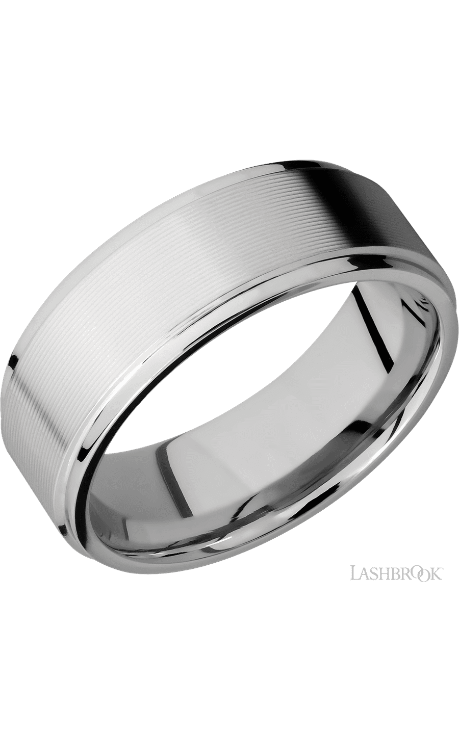 8 mm wide Flat Grooved Edges 14K White Gold band.