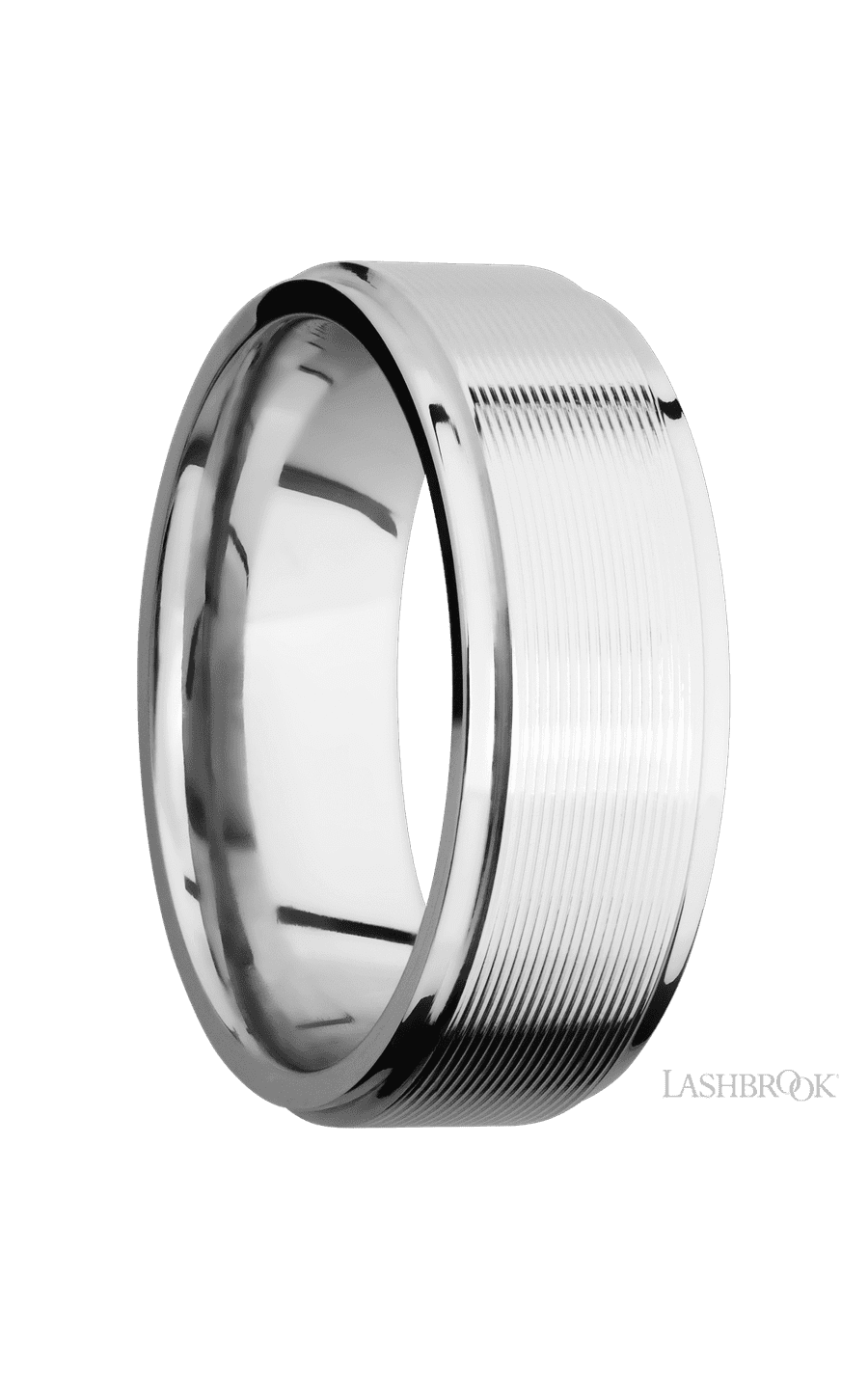 8 mm wide Flat Grooved Edges 14K White Gold band. - NAGI