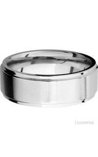 8 mm wide Flat Grooved Edges 14K White Gold band. - NAGI
