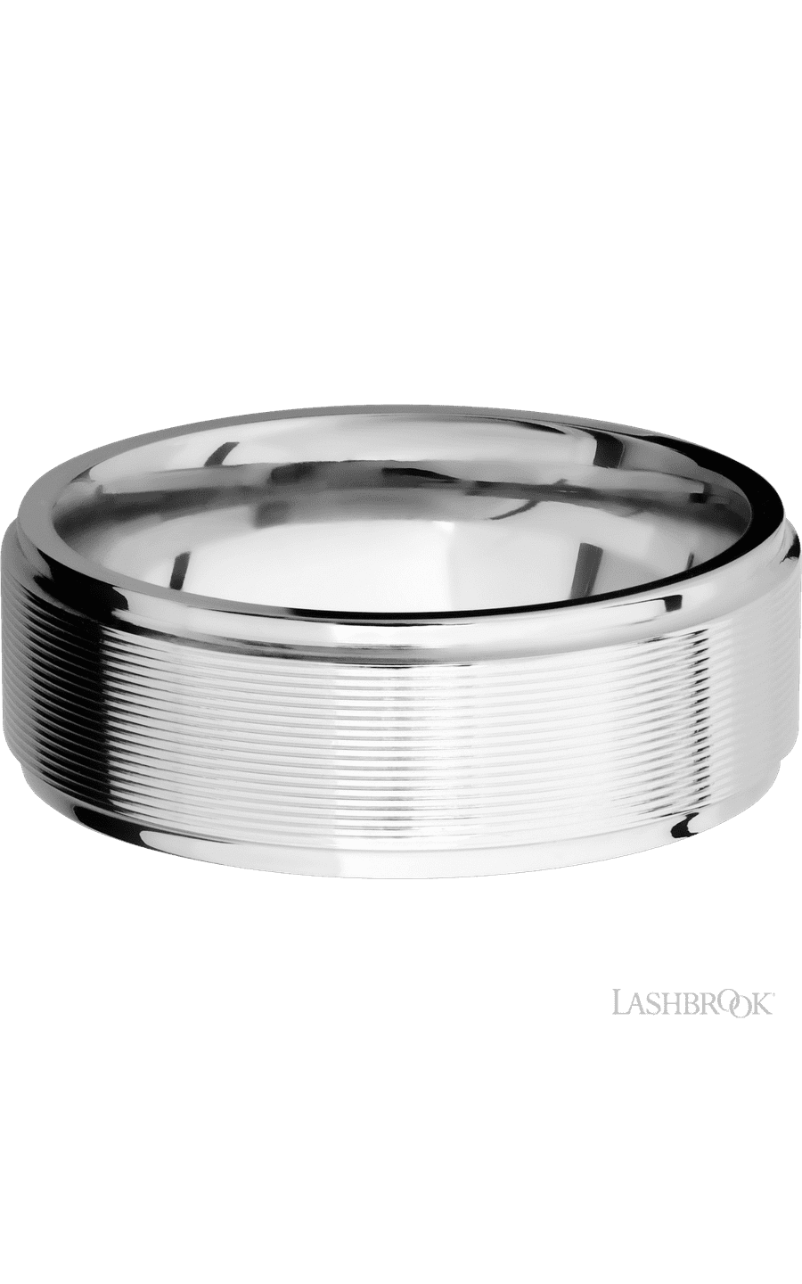 8 mm wide Flat Grooved Edges 14K White Gold band. - NAGI
