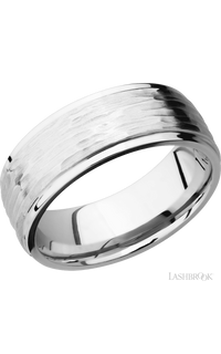 8 mm wide Flat Grooved Edges 14K White Gold band.