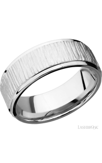 8 mm wide Flat Grooved Edges 14K White Gold band. - NAGI