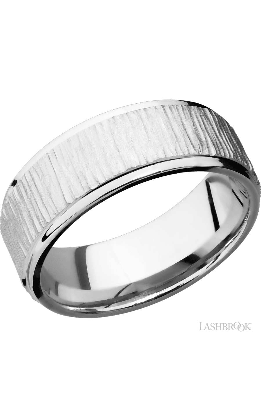 8 mm wide Flat Grooved Edges 14K White Gold band. - NAGI