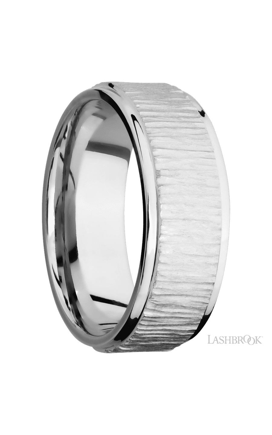 8 mm wide Flat Grooved Edges 14K White Gold band. - NAGI