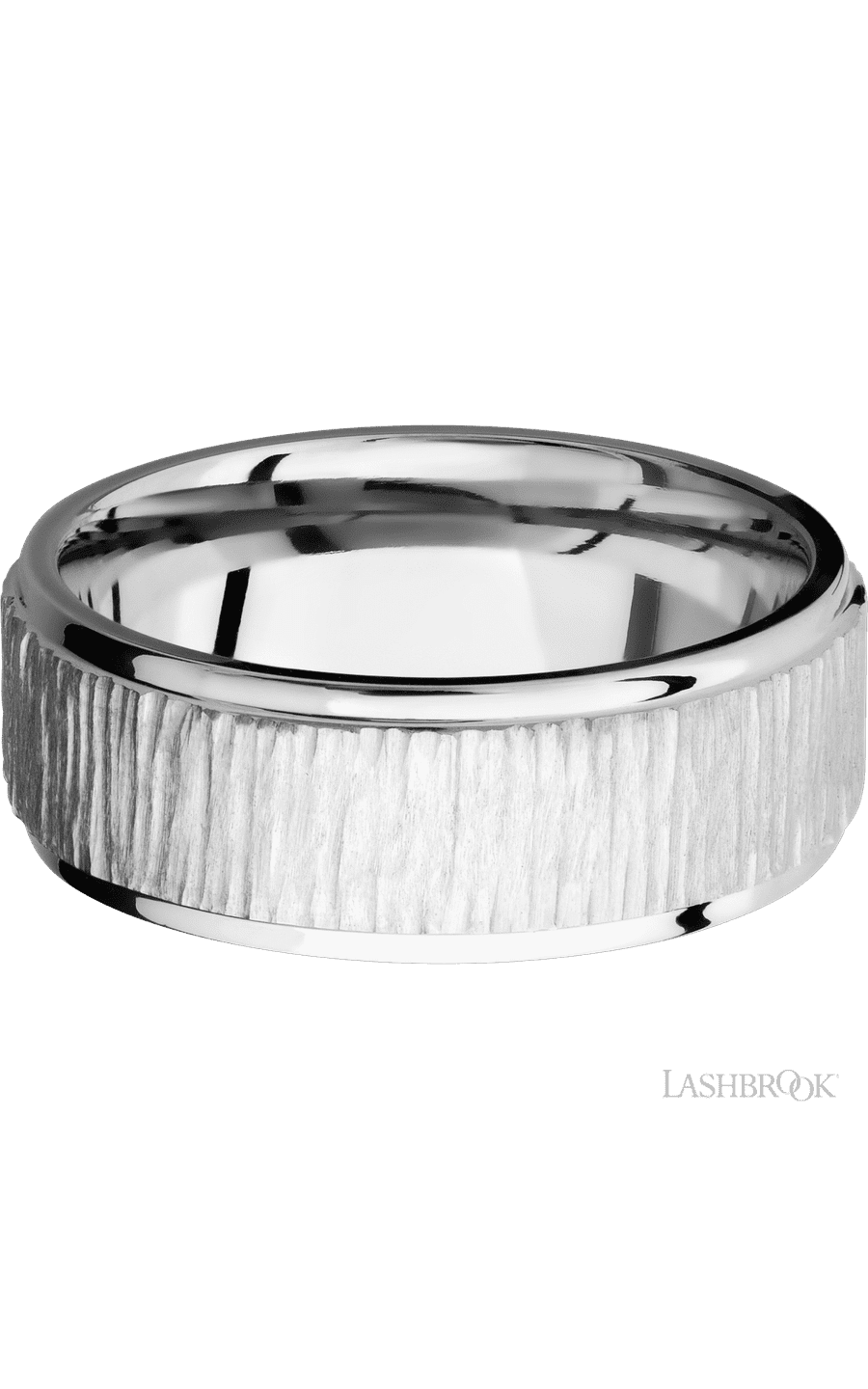 8 mm wide Flat Grooved Edges 14K White Gold band. - NAGI
