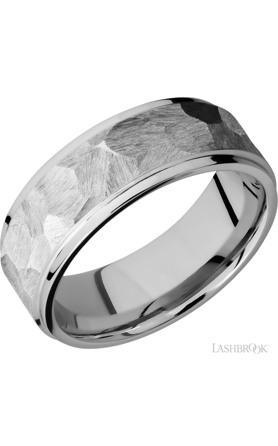 8 mm wide Flat Grooved Edges 14K White Gold band. - NAGI