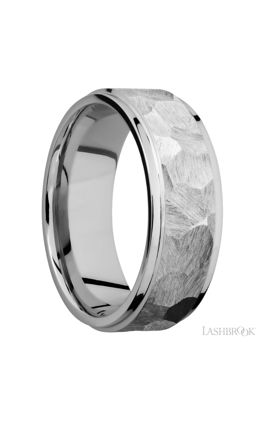 8 mm wide Flat Grooved Edges 14K White Gold band. - NAGI