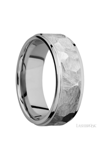 8 mm wide Flat Grooved Edges 14K White Gold band.