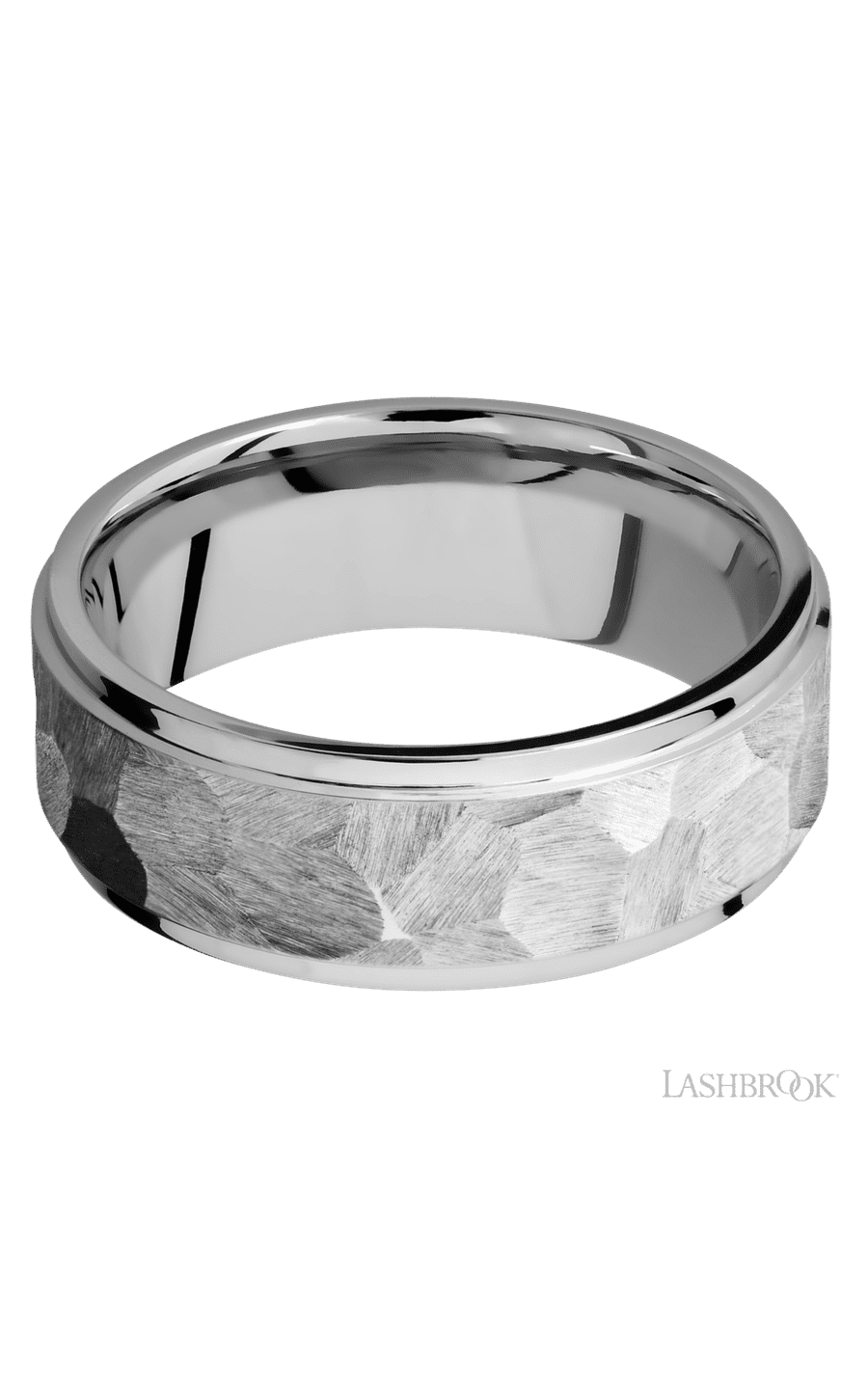 8 mm wide Flat Grooved Edges 14K White Gold band. - NAGI