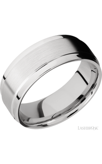 8 mm wide Flat Wide Grooved Edges 14K White Gold band.