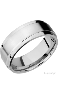 8 mm wide Flat Wide Grooved Edges 14K White Gold band. - NAGI
